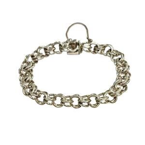 Vintage Rhodium Plated Sterling Silver Double Link Charm Bracelet